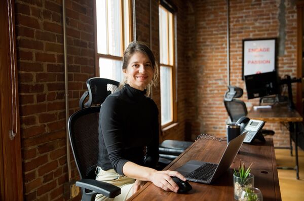 Sophie working at a desk